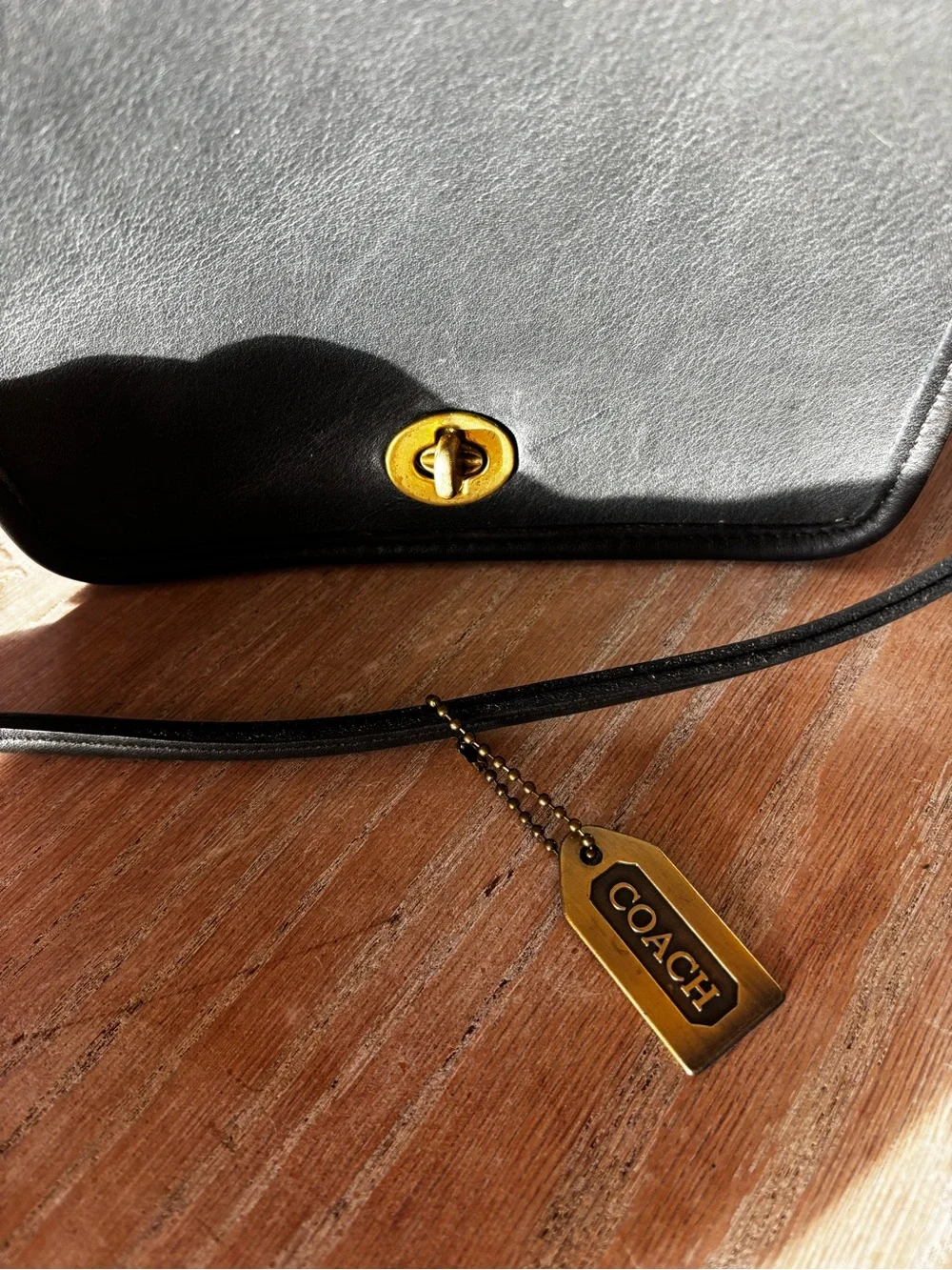 Coach VTG Black Leather Crossbody with Gold Turnlock